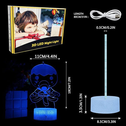 3D Night Light, 16 Color Changing Cartoon USB Desk Lamp Illusion Lighting with Remote Control for Home Decor Gift for Kids. (Zucker)