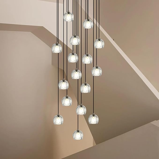 Large Crystal Pendant Light Fixtures, LED Round Ceiling Hanging Lamps, Modern Raindrop Black Chandeliers for Dining Room Staircase Living Room Farmhouse