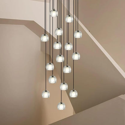 Large Crystal Pendant Light Fixtures, LED Round Ceiling Hanging Lamps, Modern Raindrop Black Chandeliers for Dining Room Staircase Living Room Farmhouse