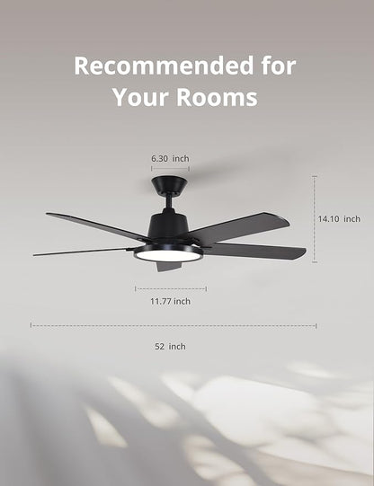 Orison Ceiling Fans with Lights, 52 inch Low Profile Ceiling Fan with RGB Backlight, Flush Mount Ceiling Fan with Remote and App Control,White Bedroom Fan, 6 Speeds, 5 Reversible Blades (Black)