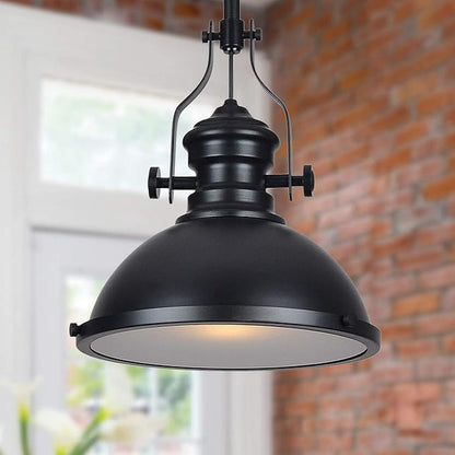 12 Inch Industrial Pendant Light with Diffuser, Vintage Hanging Fixture for Kitchen Island, Dining Room, Farmhouse, Bar, Cafe, Dimmable Rustic Ceiling Lamp (Black, 2 Pack)