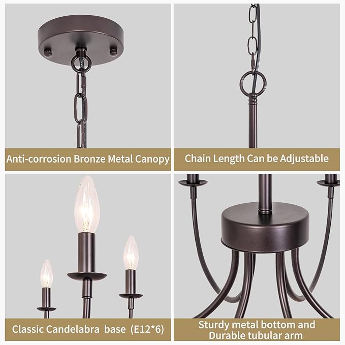 Farmhouse Chandelier, 6-Light Chandeliers for Dining Room Lighting Fixtures Hanging, Oil Rubbed Bronze Candle Chandelier Rustic Industrial Modern Chandelier for Living Room, Bedroom, Foyer