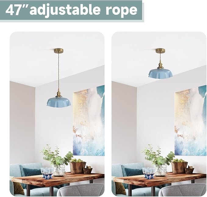 Gold Pendant Light with Vintage Glass Pendant Lampshade,Adjustable Height,E26 Base,Kitchen Dining Room Restaurant,Color Blue