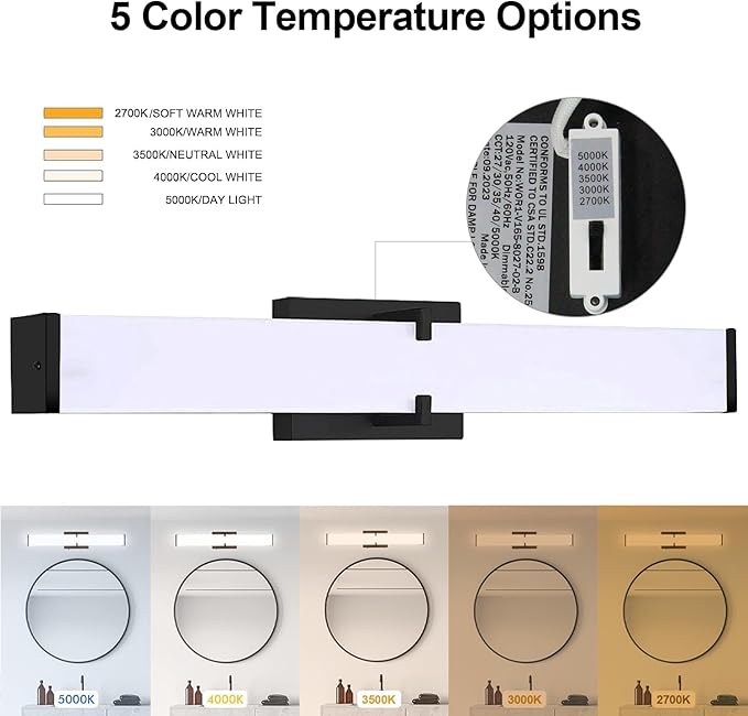 40 inch Bathroom Vanity Light 2700/3000/3500/4000/5000k Dimmable, Black Modern Matte for Vanity Lighting Over Mirror LED, Equivalent to Incandescent 350W, ETL Certificated (1 Pack)