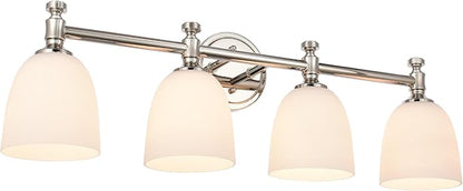 Bathroom Vanity Light, 4-Light Bathroom Light Fixtures Over Mirror, Traditional Vanity Lights for Living Room, Milk White Bell Glass Shades, Standard E26 Base, Polished Nickel