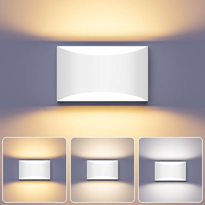 Black Modern LED Wall Sconce, 3 Colors Indoor Wall Lights, 10W Hardwired Up and Down Aluminum Wall Mount Lamp for Bedroom Living Room Hallway Corridor (White, 1 Pack)