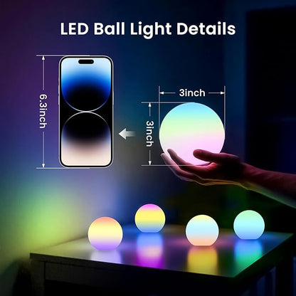 LOFTEK 3-inch Smart Sphere Night Light, Rechargeable LED Ball Lights, 16 RGB Color Change Mood Lighting, Waterproof Ambient Light for Home Bedroom Patio Pool Bathtub Decorative Lighting, 4 Pack