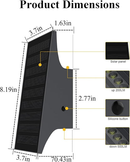 SOTTLOT Solar Outdoor Lights, 3000K 700LM Solar Wall Lights Outdoor Up and Down, Dimmable Solar Sconce Lights, IP65 Waterproof Outdoor Solar Lights for Yard Patio Garage Porch, 1pcs