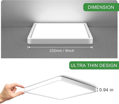 9Inch 18W Square LED Ceiling Light Fixtures Flush Mount, 5000K Daylight White LED Ceiling Lamp, Surface Mount Modern Ceiling Lights, Slim Flat Panel Lighting for Bedroom, Kitchen, Bathroom Etc.