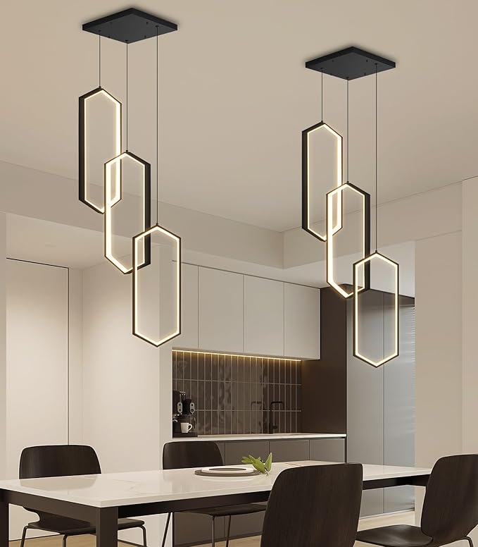 3-Rings Dimmable Pendant Lighting Adjust LED Mini Chandelier Ceiling Light Fixtures for Kitchen Island Dining Room Living Room Bedroom Black