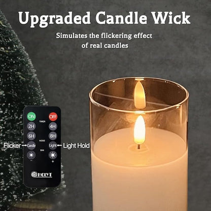 Rechargeable Flameless Glass Pillar Candles–Gifts for Women,–Set of 5, Realistic Flickering LED Light,Remote & Timer, Ideal for Living Room, Bedroom & Festival Wedding Party Décor