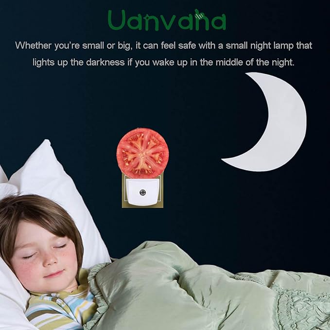 Tomato Night Light Novelty LED Lighting Red Tomato Slice Healthy Vegetable Decorative Night Lights Plug into Wall Auto Sensor Sleep Friendly for Boys Girls Men Women