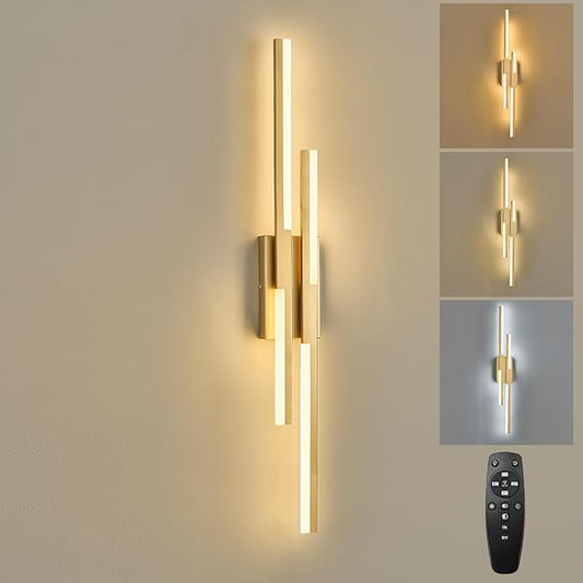 Benkut Modern LED Wall Sconce Gold Remote Wall Light Fixtures for Bathroom, Dimmable Vanity Light Indoor LED Remote Wall Sconce for Living Dining Room Bedside Bedroom (3000-6500K 35.4inch)