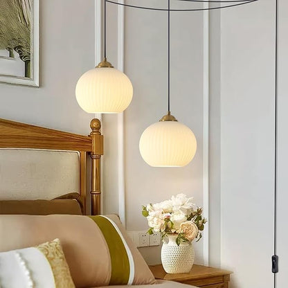 White Globe Pendant Light Plug in Hanging Light Fixtures Vintage Milk Glass Plug in Pendant Light Mid Century Foyer Light Fixtures Ceiling Hanging