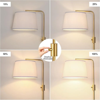 【Upgraded】 Dimmable Floor Lamp, 1000 Lumens LED Edison Bulb Included, Arc Floor Lamps for Living Room Modern Standing Lamp with Shade, Tall Lamps for Living Room Bedroom Office Dining Room - Gold