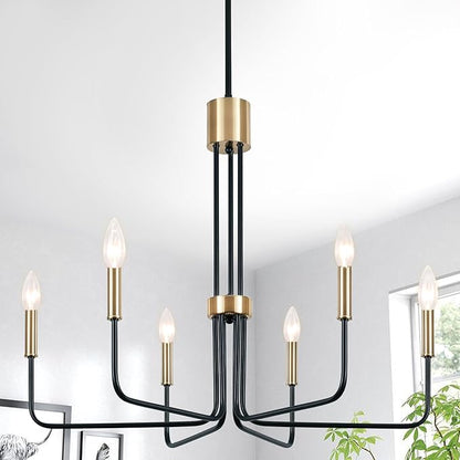 Modern Black and Gold Chandelier,6-Light Farmhouse Chandelier for Dining Room Light Fixtures Ceiling Hanging Industrial Chandelier Light Fixture for Kitchen Living Room Bedroom Entryway