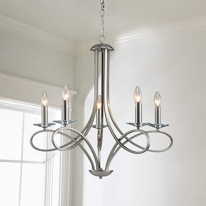 Saint Mossi 5-Lights Nickel Plated Modern Chandelier Light Fixture,Modern Pendant Light Fixture Contemporary Chandelier for Bedroom,Living Room,Dining Room,H17 xD27,Chain Adjustable