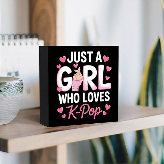 K-pop Decor, Just a Girl Who Loves K-pop Room Decor wooden box Sign, Girls Kpop Gifts Rustic Anime Lovers wooden box for Home Living Room Girl Bedroom