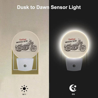 EKOBLA Motorcycle Plug-in Night Light, Vintage Travel Bike LED Nightlight with Dusk to Dawn Sensor for Home