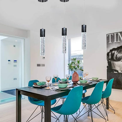 3 Lights Independent Kitchen Island Dining Room Lights Black Pendant Light Fixtures Linear Chandeliers 3 Pendant Lights for Kitchen Island Modern Pendant Light Fixtures, Day Light Bulbs Included