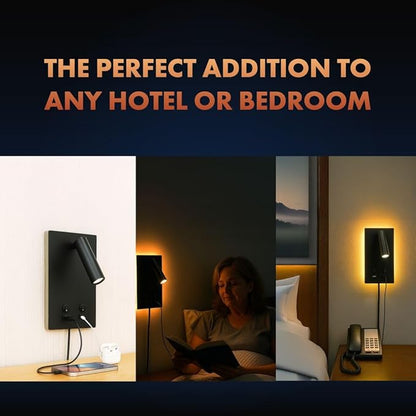 Newhouse Lighting 5 in. W x 9 in. L Vera Spotlight Reading Light in Matte Black with USB-A and USB-C Charging Ports NHRL-VE-BLK, Bedside Lamp for Nightstands, Space-Saving Office Desk Accessory