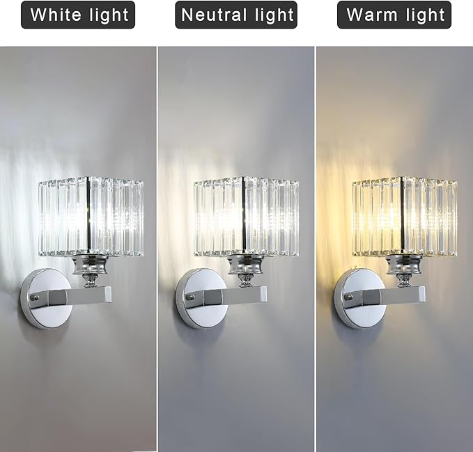 Hardwired Crystal Wall Sconces, Modern E27 Wall Lights, Silver Square Finish Wall Lamp for Living Room Bedroom Dining Room Hallway Entryway (Silver Square)