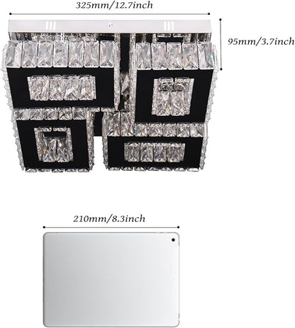 13.1'' Modern Square Crystal Chandeliers Flush Mount Square Crystal Ceiling Light Fixtures Stainless Steel LED Chandelier Light for Bedroom Dining Room Hallway Cool White