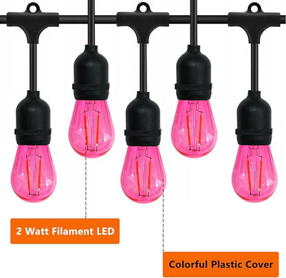 15 Pack S14 LED String Light Bulbs, Shatterproof 2 Watt Pink Replacement Bulbs for Outdoor String Light, Waterproof Decorative E26 Base Pink Filament Edison Christmas Light Bulbs, 120V