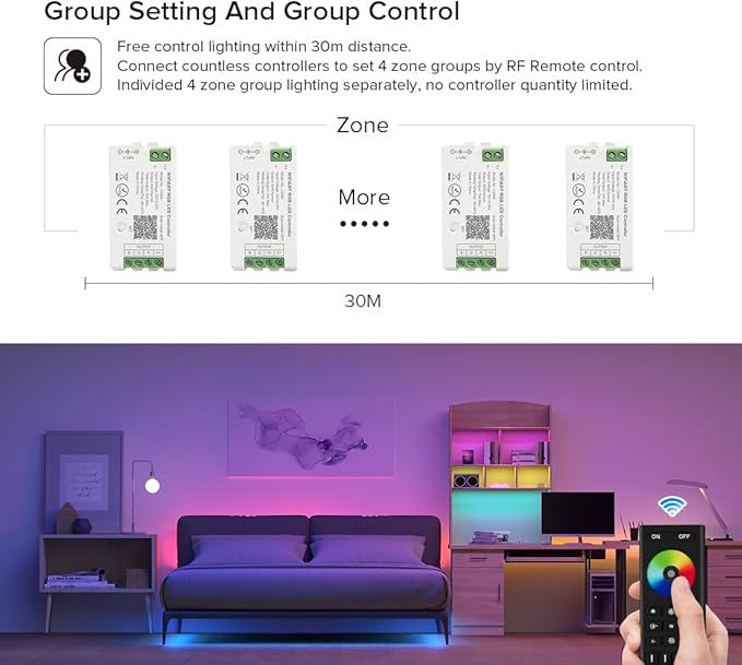 BTF-LIGHTING RF 2.4GHz Wireless Remote RC03RFB & C03RF Tuya Controller Kit 4 Zones Group Control PWM 5050SMD FCOB COB RGB (+ R G B) 4pin LED Strip DC5V DC12V DC24V