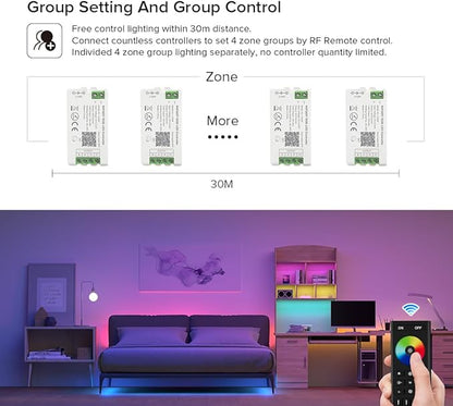 BTF-LIGHTING 5050SMD FCOB COB RGBW RF Remote RC03RFB & C04RF Tuya Controller Kit 4 Zones RF 2.4GHz Wireless Remote Group Control PWM(+ R G B W) 5pin LED Strip DC5V DC12V DC24V