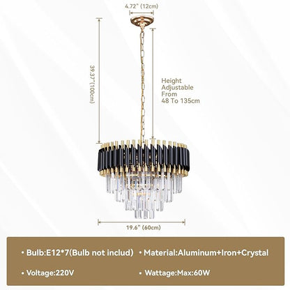 FRIXCHUR 20" Modern Crystal Chandelier 4 Tiers Black and Gold Chandelier Pendant Light 53" Long Chandeliers for Entryway Dining Room Living Room Hallway Foyer E12*7 (Exclud Bulbs)