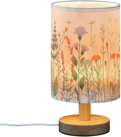 Bedside Table Lamp Colorful Herbs Wild Flowers Nightstand Lamp with Wood Desk Lamps for Bedroom Living Room Nursery Office Home Decor