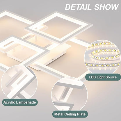 EIDISUNY Modern LED Ceiling Light, Square LED Flush Mount Ceiling Light, Dimmable Kitchen Light Fixtures with Remote&APP, Close to Ceiling Lighting Fixture for Dining Room Kitchen Living Room Bedroom