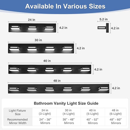 LED Modern Bathroom Light Fixtures, 5-Light 40-Inch Matte Black Vanity Lights for Bathroom Lighting Fixtures Over Mirror, 6000K Cool White 350° Rotatable Wall Lamp