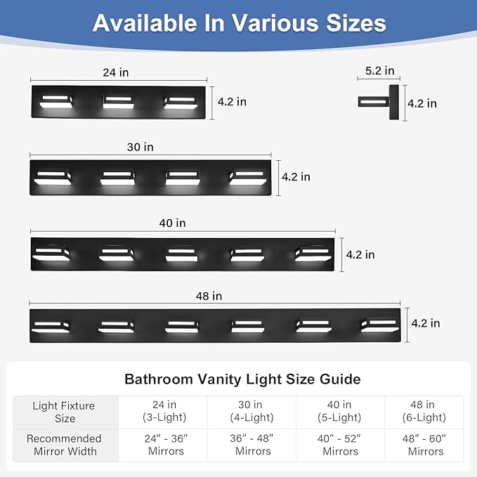 LED Modern Bathroom Light Fixtures, 6-Light 48-Inch Matte Black Vanity Lights for Bathroom Lighting Fixtures Over Mirror, 6000K Cool White 350° Rotatable Wall Lamp