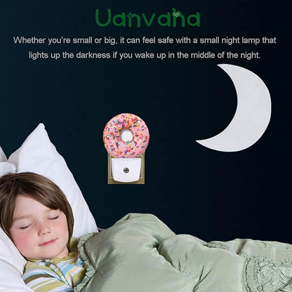 Pink Donut Dusk to Dawn Night Light Sweets Snacks Donut with Sprinkles Night Lights Plug in into Wall Auto Sensor LED Lighting with for Women Girls Gift