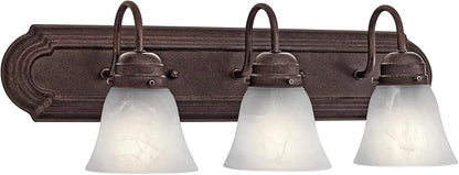 Kichler 3-Light Bathroom Vanity Light Fixture with Satin Etched Glass in Tannery Bronze, Traditional Wall Light for Bathroom Above Mirror (24" x 8" x 8"), 5337TZS