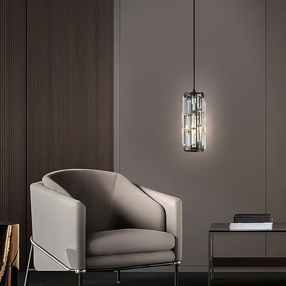 Black Pendant lamp Modern Pendant lamp, Mini Crystal Pendant Light, Adjustable Pendant Light for Kitchen, Dining Room, Bedroom(Black Pack of 2)