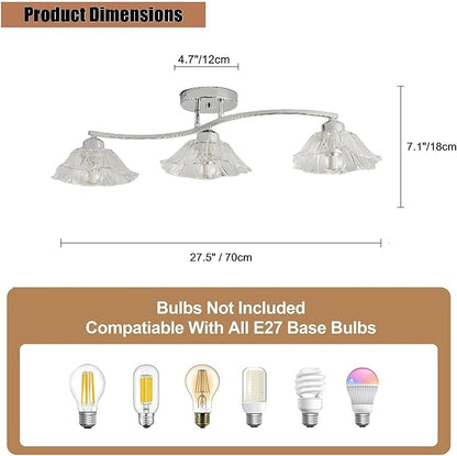 Semi Flush Mount Ceiling Light Fixture,3 Lights Modern Glass Shade Chandelier, Mini Ceiling Fixture for Entryway, Kitchen, Bedroom, Silver