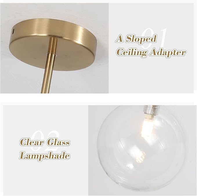 Mid Century Modern Sputnik Chandelier Brass 5 Light Gold Chandelier Clear Glass Globe Sputnik Chandelier for Dining Room Bedroom Kitchen