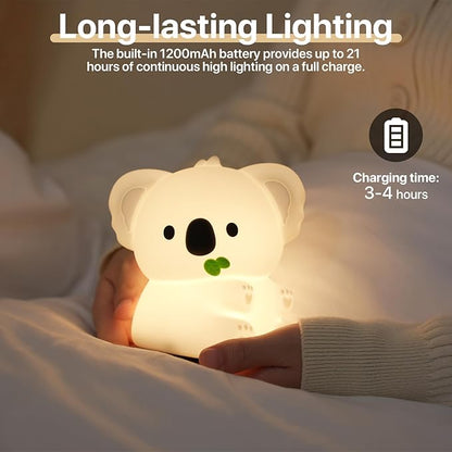 Cute Koala Night Light for Kids Rechargeable, Battery Operated Nightlight 3 Level Dimmable with RGB&Timer, Silicone Touch Nursery Lamp for Baby Girls Boys Bedroom Gifts