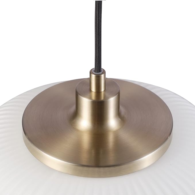 Globe Electric 65842 1-Light Pendant Lighting, Matte Brass, Frosted Ribbed Glass Shade