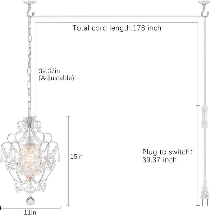 Plug in Chandelier Mini Crystal Chandelier White Retro Small Chandeliers Ceiling Light for Girls Bedroom,Farmhouse Plug in Pendant Light for Kitchen Island Bathroom Dining Room Closet