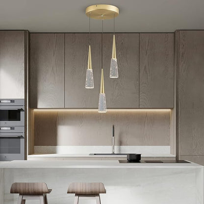 JoollySun Modern Crystal Pendant Light: Gold 3 Cluster Hanging Light Fixtures for Kitchen Island Bathroom