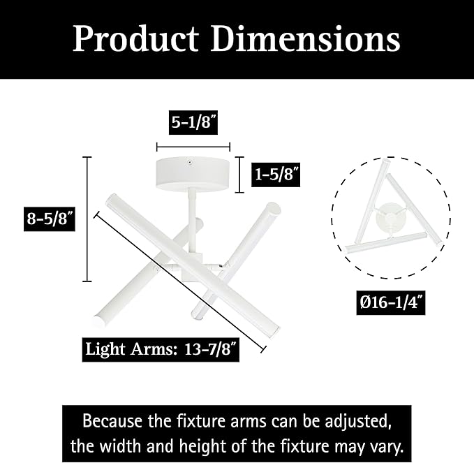 Ultralux Free Form LED Ceiling Light Fixture - Dimmable & Customizable, Semi-Flush Mount with Adjustable Light Bars - Easy-Install, Energy Efficient LED - (16", Brushed Nickel)