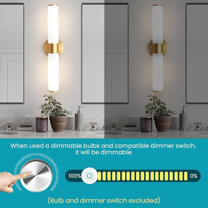Gold Bathroom Light Fixtures, Vanity Lights for Mirror with Milk Glass Shade, 20 Inch Up and Down Wall Sconces for Bathroom Bedroom Living Room Hallway - Bulb Not Included