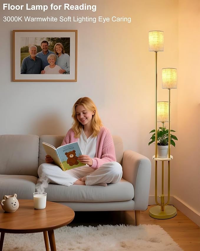 Gold Floor Lamp Dimmable 64IN Tall Standing Lamps with Soft Warm White Eye Care 3000K G9 Bulbs, Mid Century Modern Floor Lamp with 5Lbs Heavy Base for Livng Room Bedroom