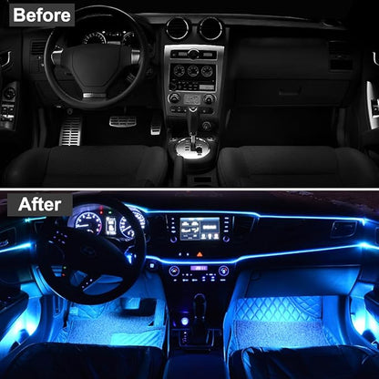 EL Wire Interior Car LED Strip Lights, LEDCARE 16.5FT USB Neon Glowing Strobing Electroluminescent Wire Strip with 6mm Sewing Edge, Ambient Lighting Kits for Car Inside Decoration (Ice Blue)