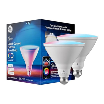 GE Cync PAR38 Smart LED Light Bulb, Color Changing Outdoor Floodlight, Compatible with Alexa and Google Home (4-Pack)