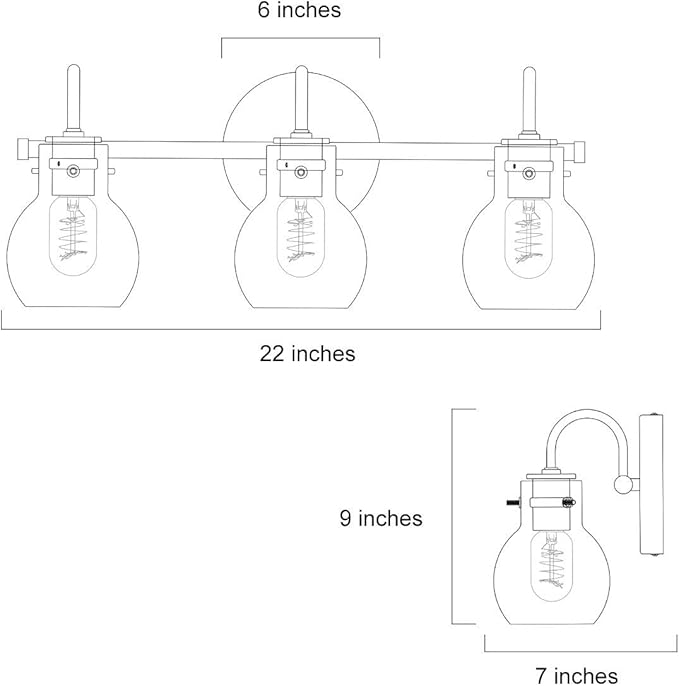 KSANA Gold Bathroom Light Fixtures, 3 Light Modern Vanity Lights Over Mirror with Globe Clear Glass Shades for Bedroom, Kitchen, Powder Room